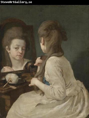 Johann anton ramboux Young lady at her toilet combing her hair